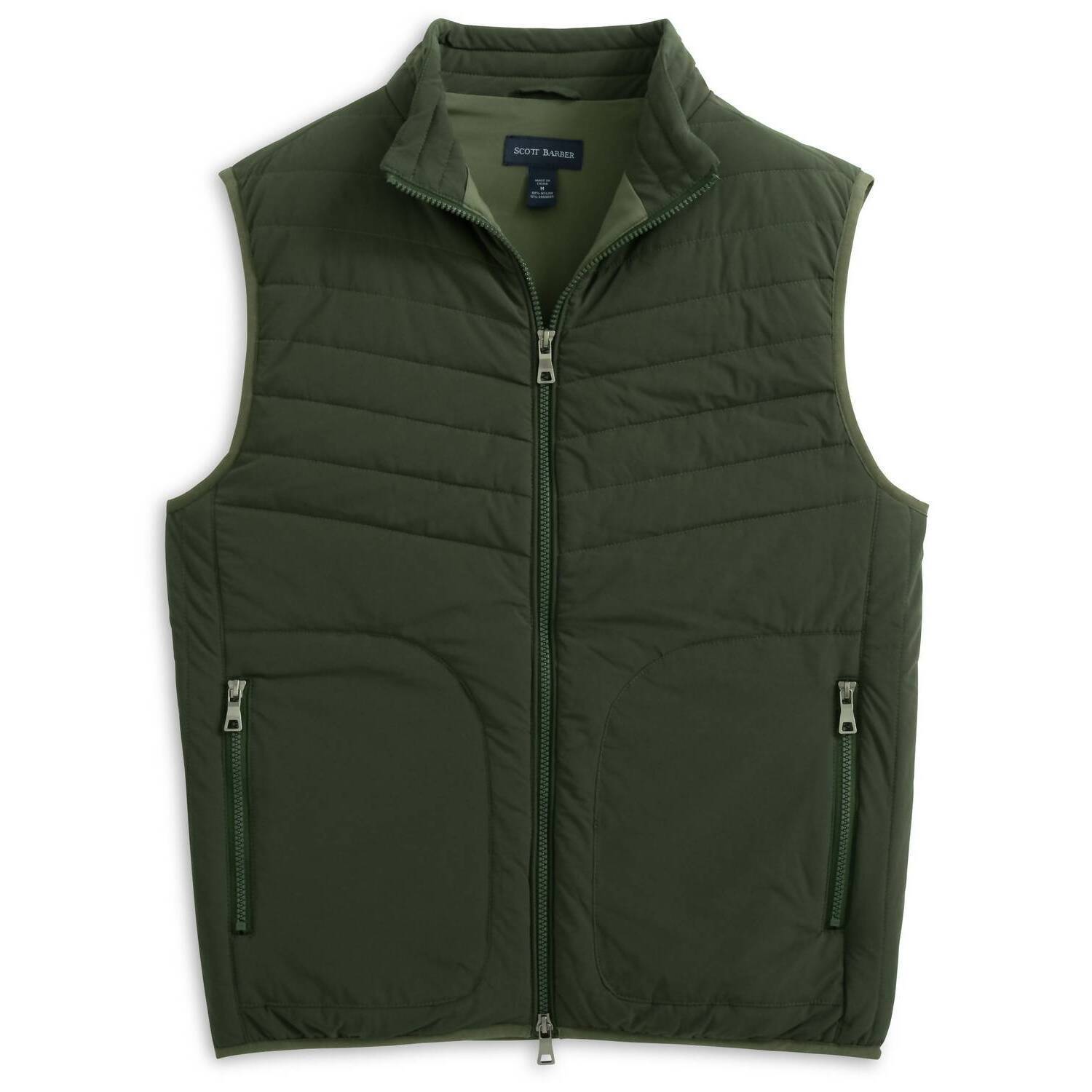 New Scott Barber Mens's Stretch Nylon Puffer Vest In Olive